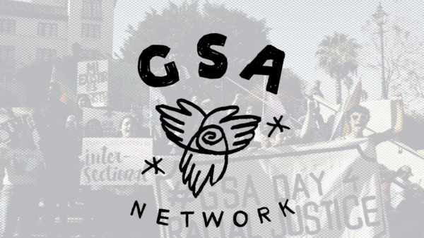 GSA Network logo with black and white background photo of a crowd