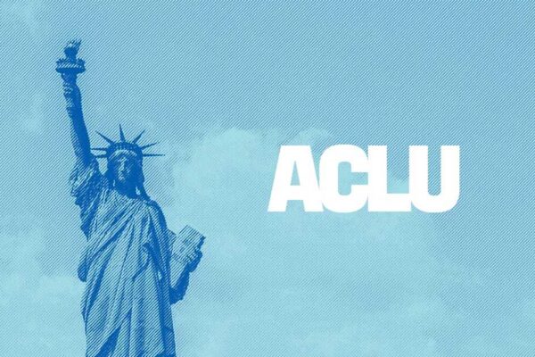 ACLU logo with the statue of Liberty on a light blue background.