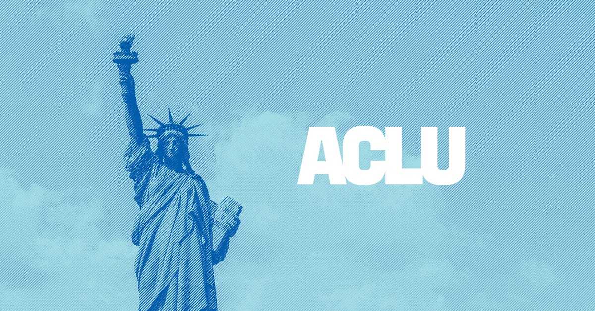 ACLU logo with the statue of Liberty on a light blue background.