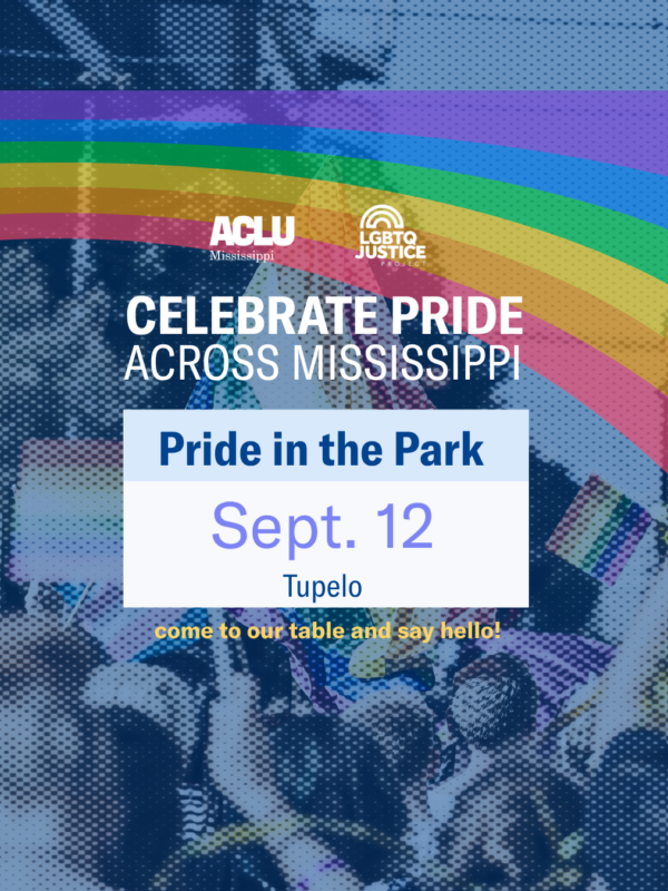 Pride in the Park event flyer. September 12 in Tupelo, MS