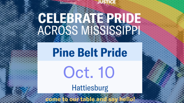 Pine Belt Pride event flyer. October 10 in Hattiesburg, MS