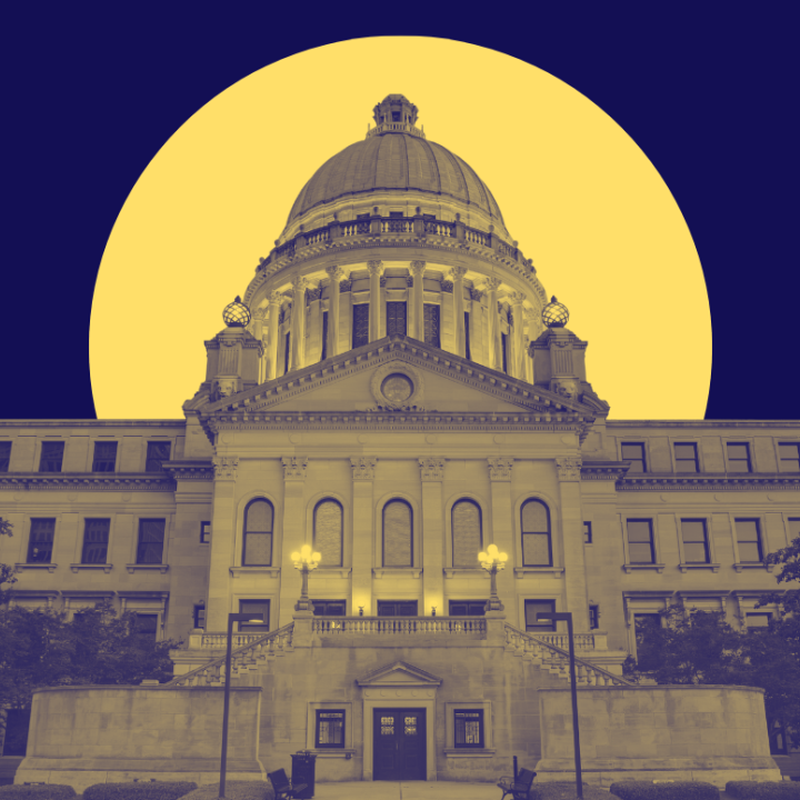 Gerrymandering Blog Image MS Capitol with Yellow Circle and Blue Background